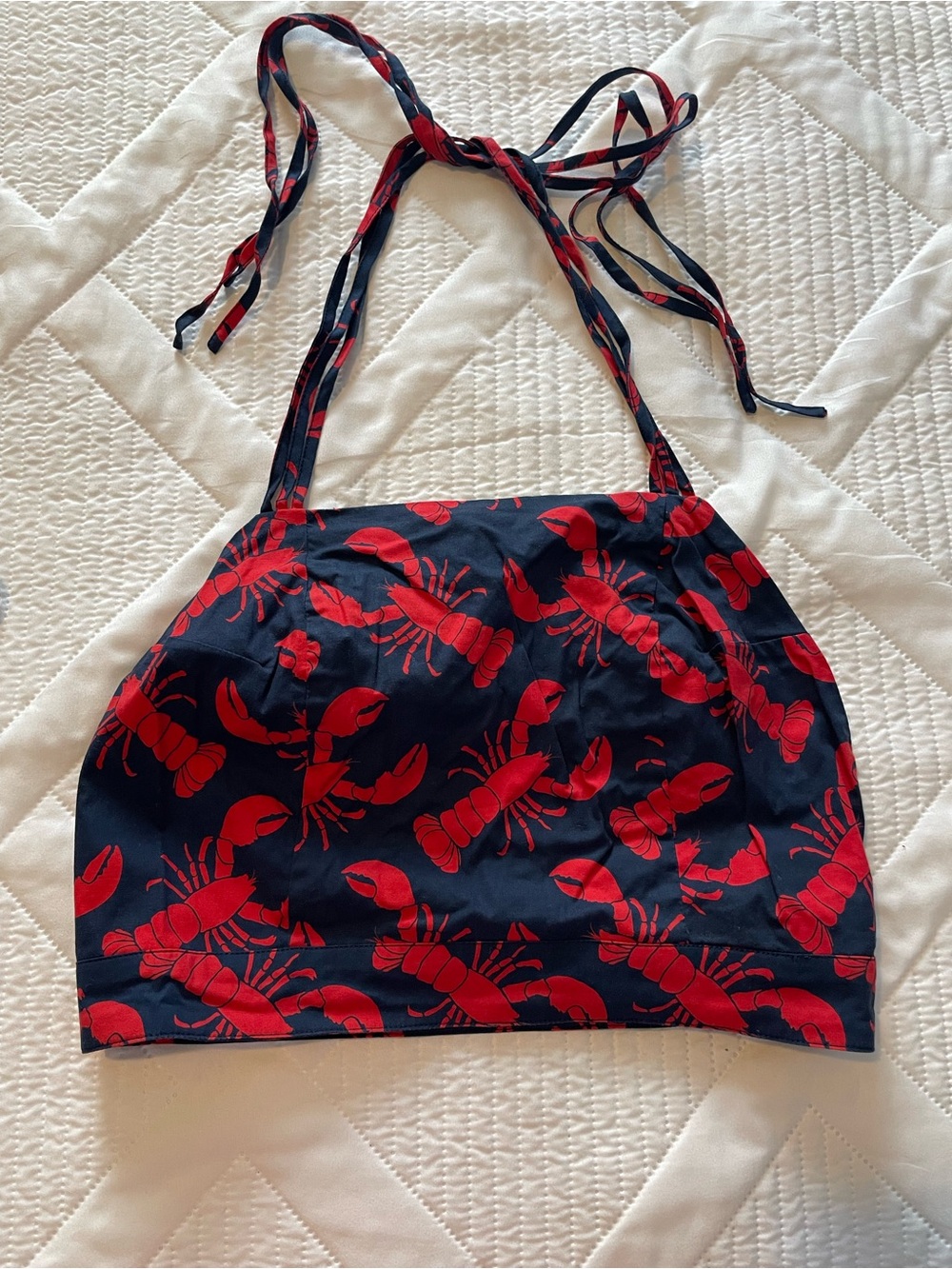 Eva Franco Navy Top with Red Lobster Print M